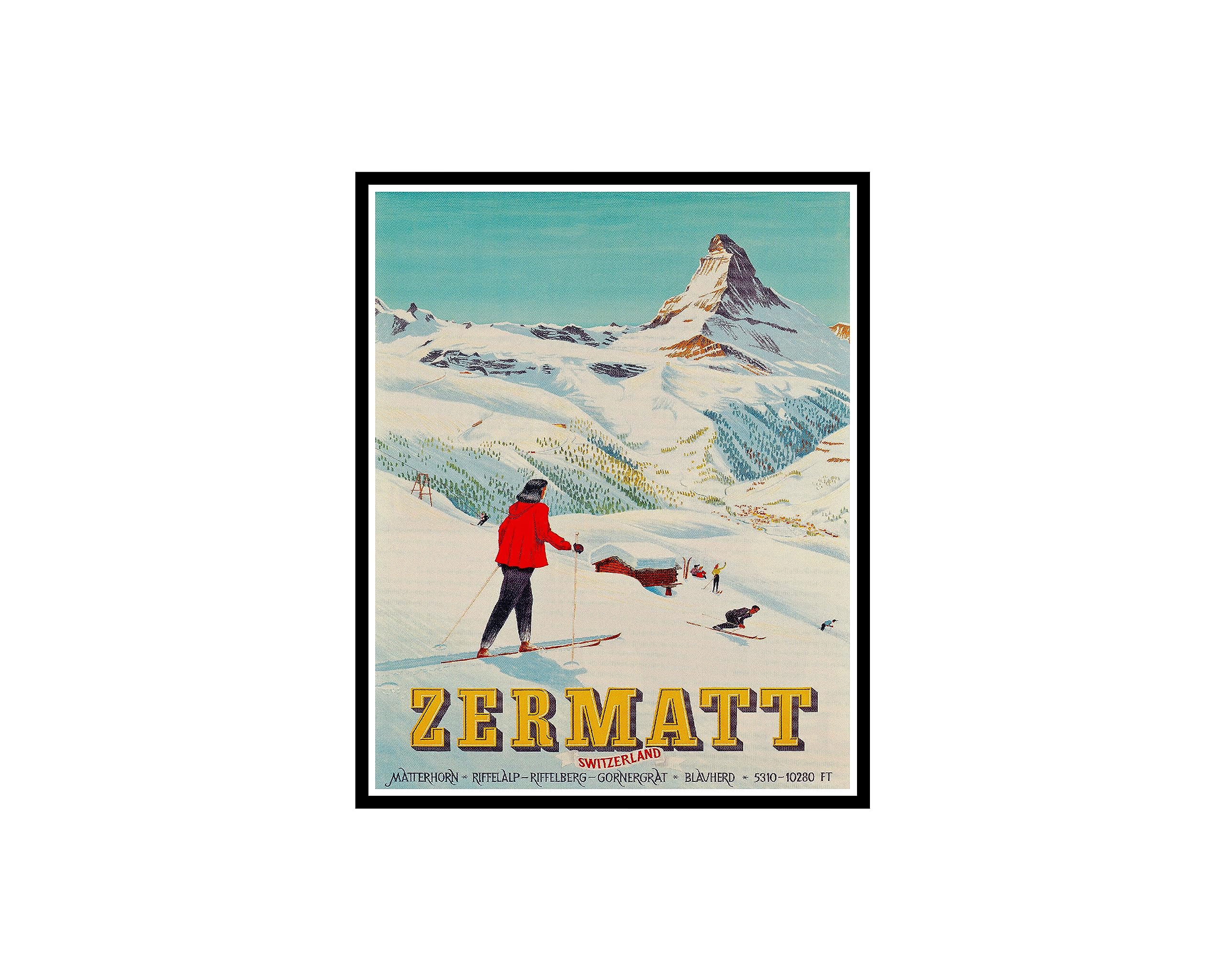 Poster MasterTravel Poster - Zermat Switzerland Ski Wall Art - Vintage Ski Poster - 8x10 Unframed Wall Art Poster - Great Wall Decor Gift for Home, Office, Living Room