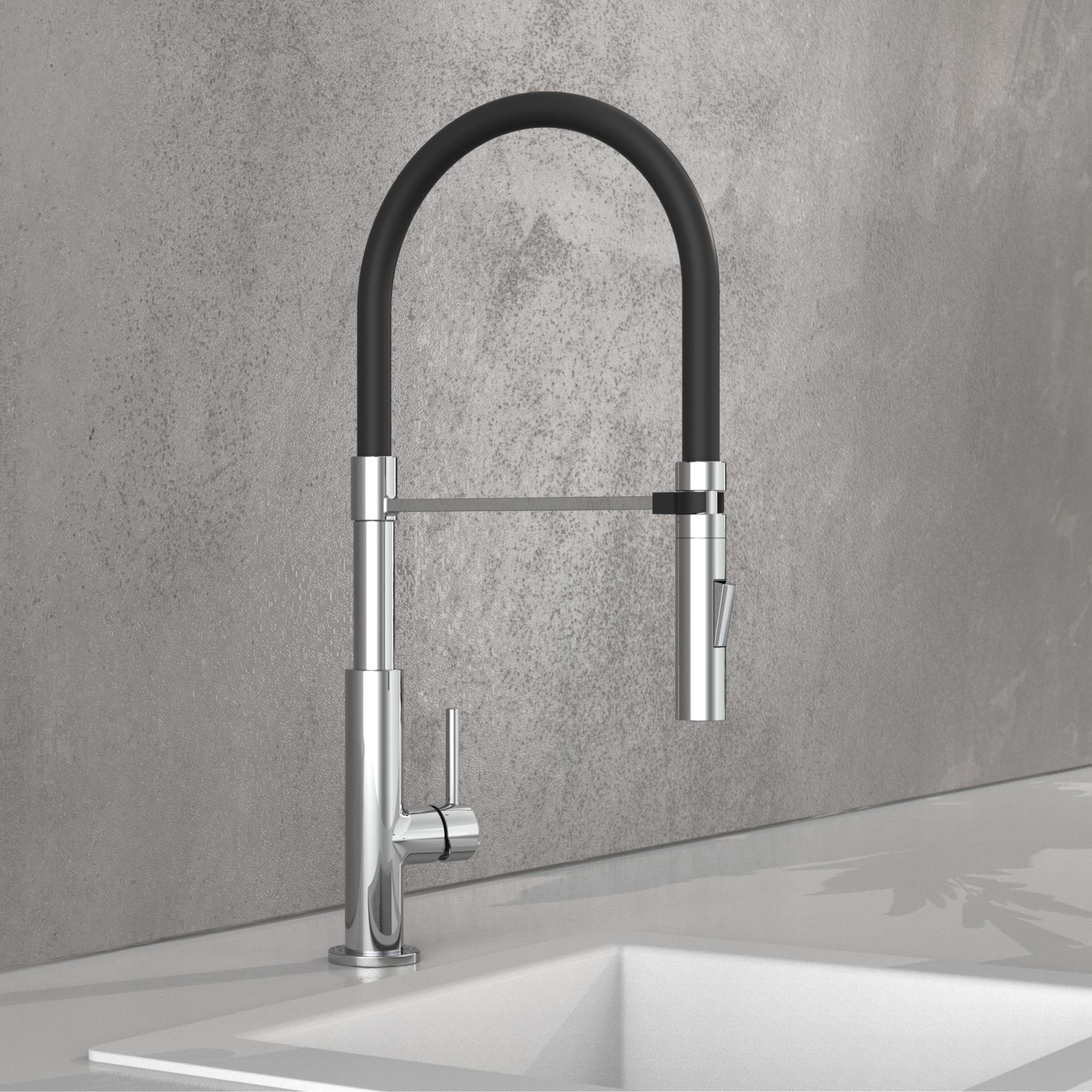 SCHÜTTE Stilo 79180 - Grifo de cocina con ducha extraíble, grifo giratorio de 360 grados para cocina, grifo mezclador monomando en cromo/negro