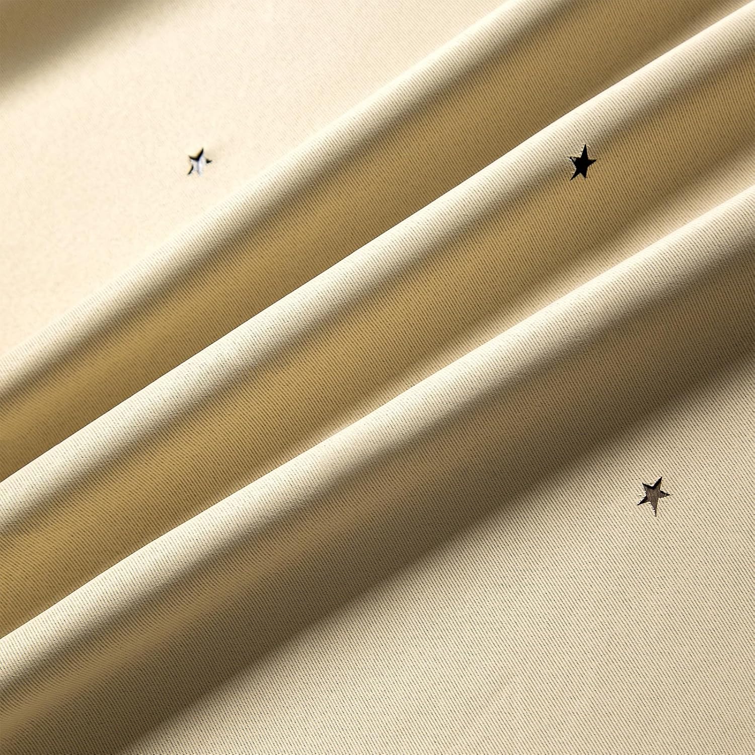 Beige Triangle Non-Punching Sticky Hollow Out Star Fabric Embroidered Sandy Double Layer Living Room Bedroom Study Blackout Thermal Insulated Curtains for Girls Bedroom Kids Room Decor
