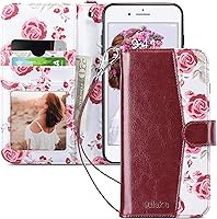 Vista 1 de ULAK Funda tipo cartera compatible con iPhone 7 Plus/8 Plus, piel sintética de alta calidad con tarjetero para mujer, función atril, funda Borgoña