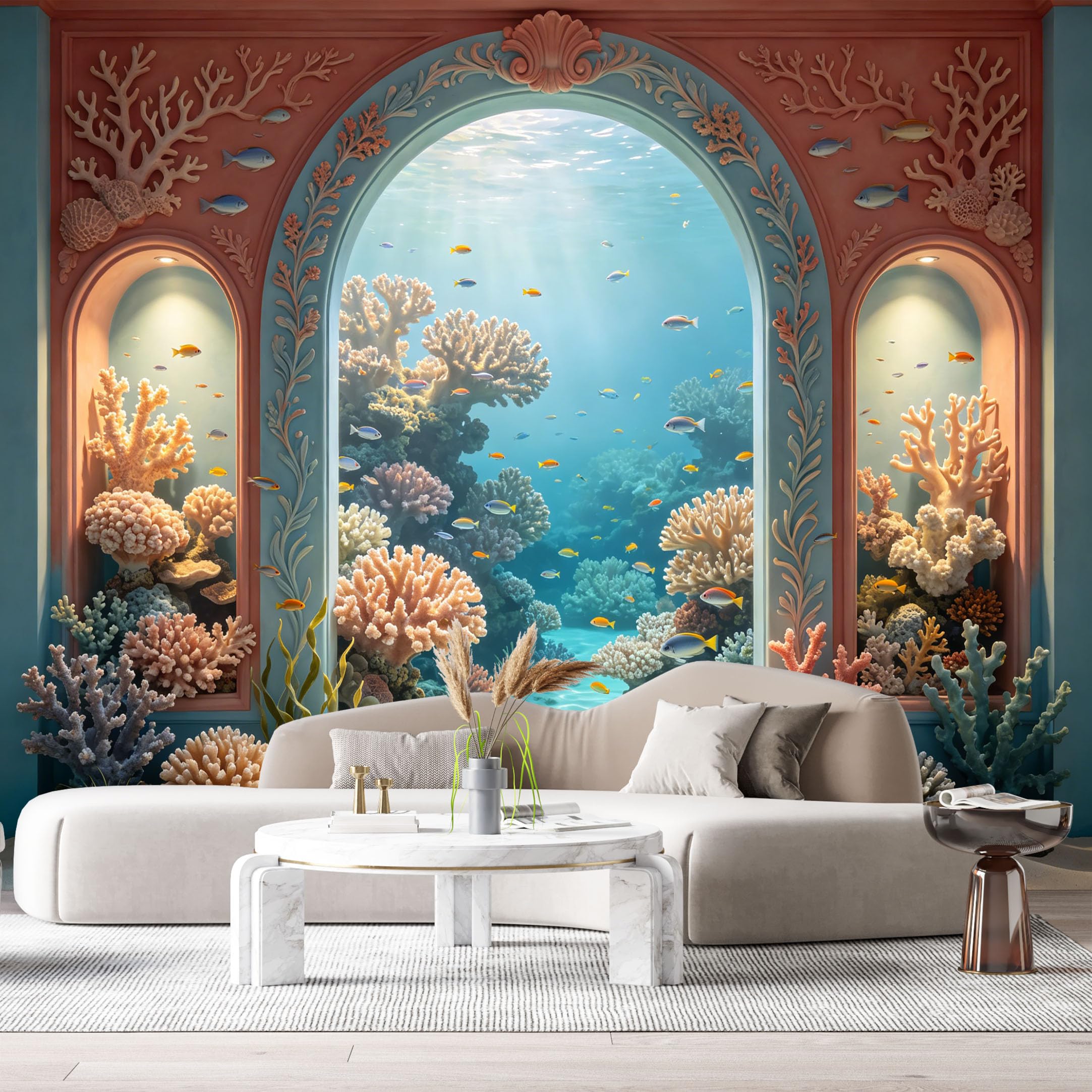 Custom Size Wall Murals Ocean Marine Coral Reef 3D Trompe L'Oeil SelfAdhesiveWall Fabric Removable Wallpaper Wall Decor for Living Room Bedroom Bathroom