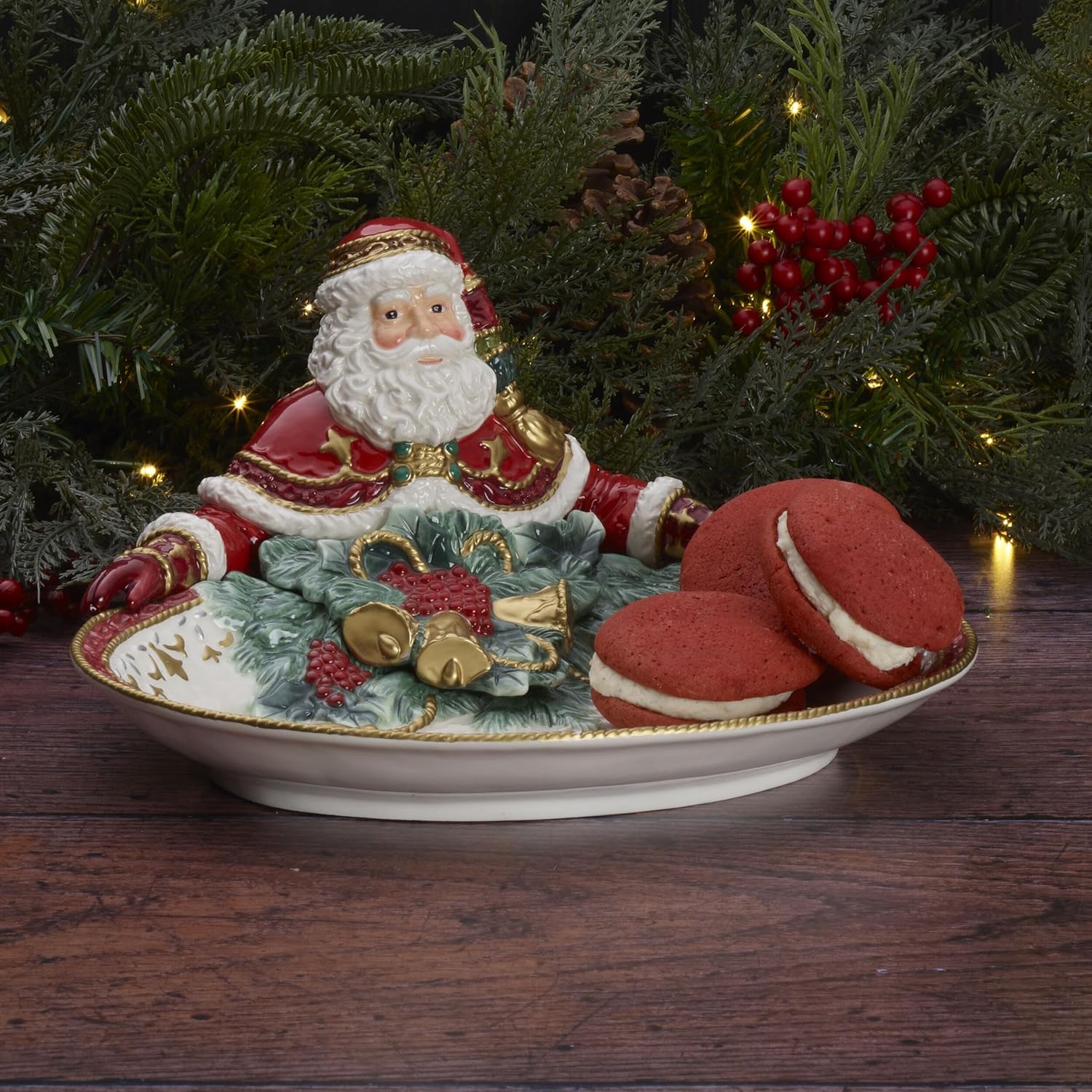 Fitz and Floyd Noel Holiday Santa Figural Serving Bowl Platter, 12 Inch