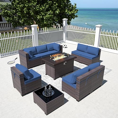 Outdoor Patio Furniture Sets with Propane Fire Pit Table, 10