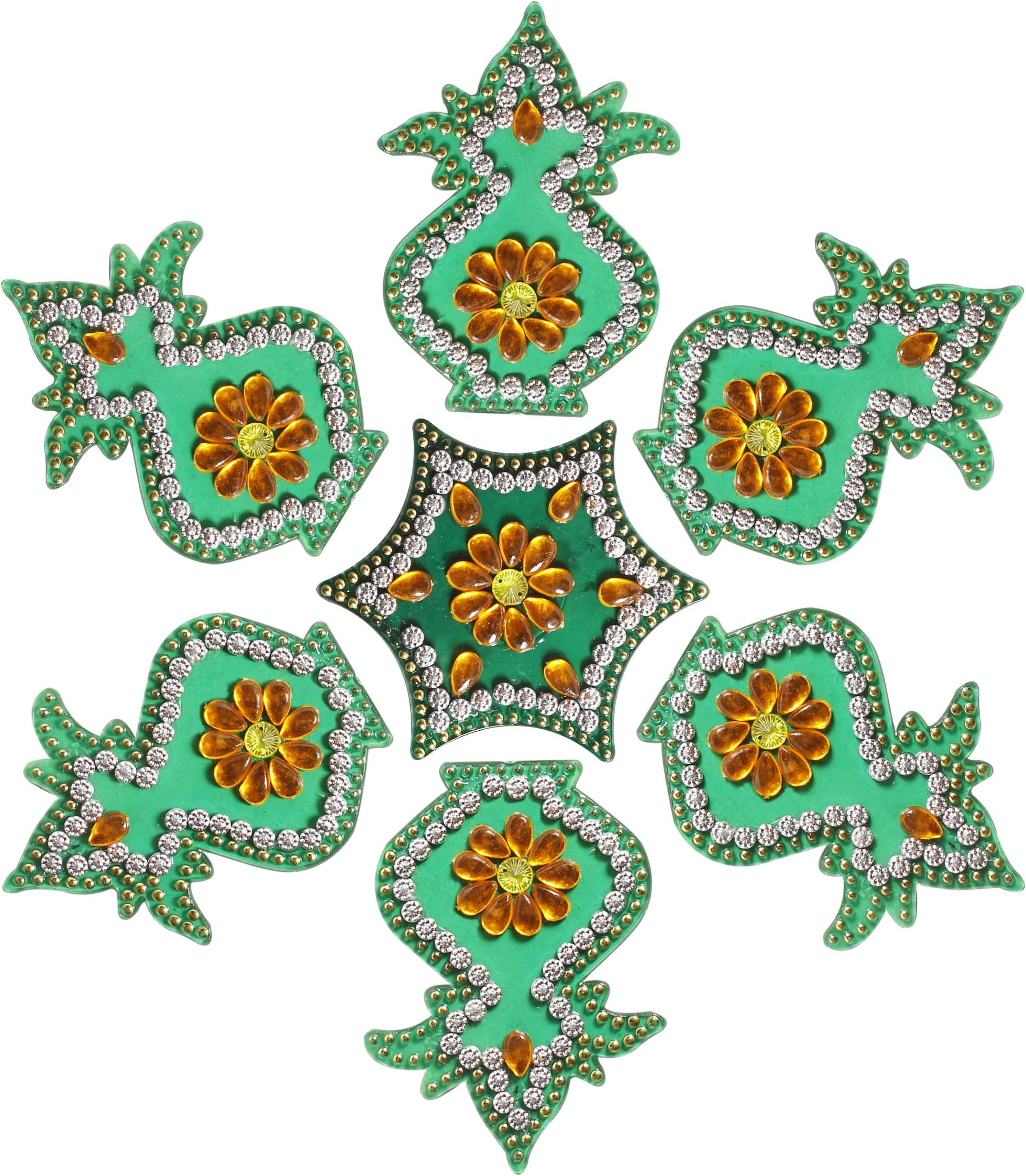 Handmade Diwali Acrylic Rangoli Floor Decorations with Studded Stones and Sequins Traditional Festive Home Decor