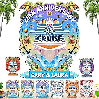 Anniversary Cruise Door Decorations Magnet Reusable Personalized 25th 30th 40th 70th Anniversary Cruise Door Decor Magnetic for Car Fridge Cabin Stateroom Royal Disney Carnival Mexico Hawaii Caribbean