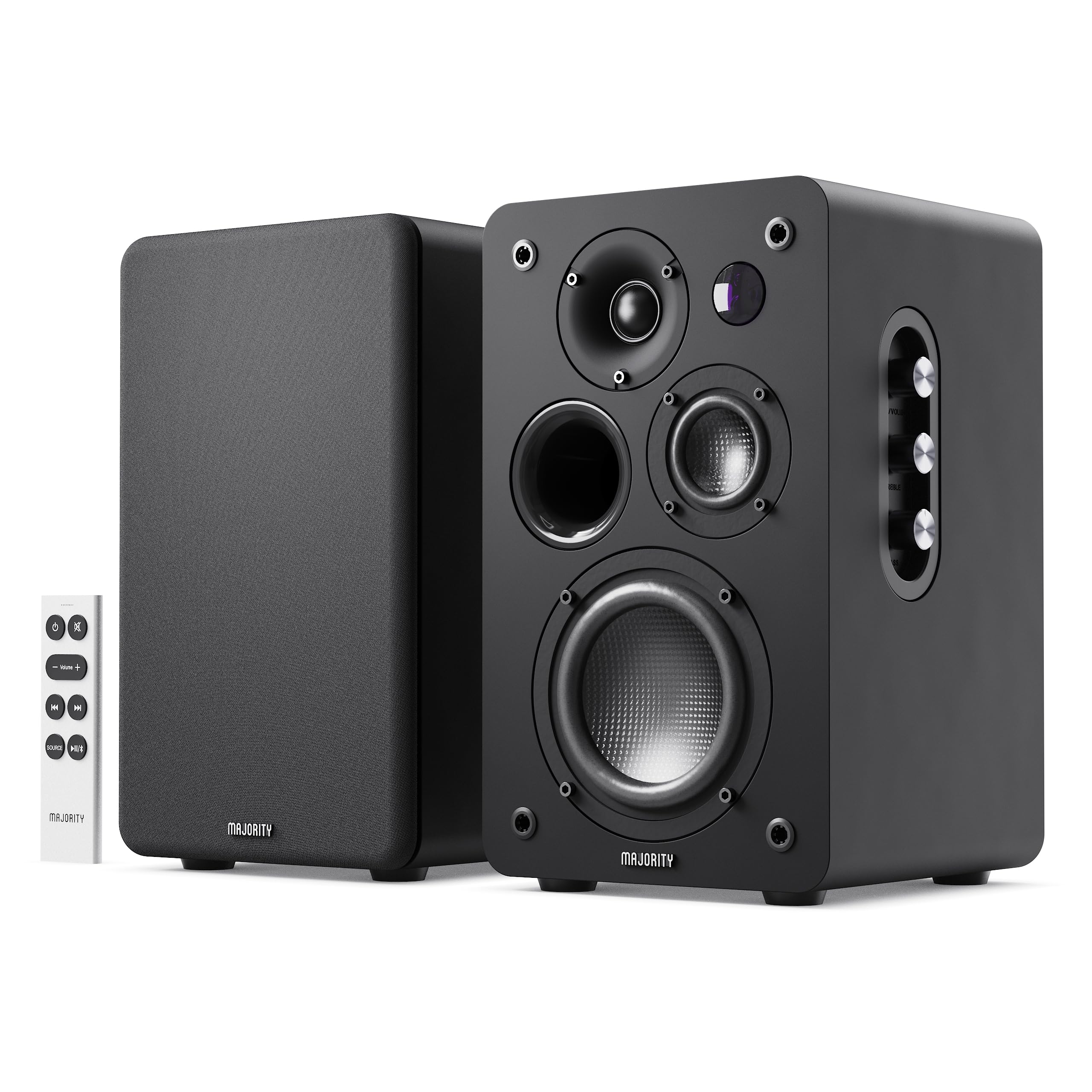 MAJORITY D100X Altavoces Bluetooth Activos | Altavoces HiFi Estéreo 2.0 | 100W | Altavoz para PC, TV, Giradiscos | HDMI ARC, Phono, RCA & AUX (Negro)