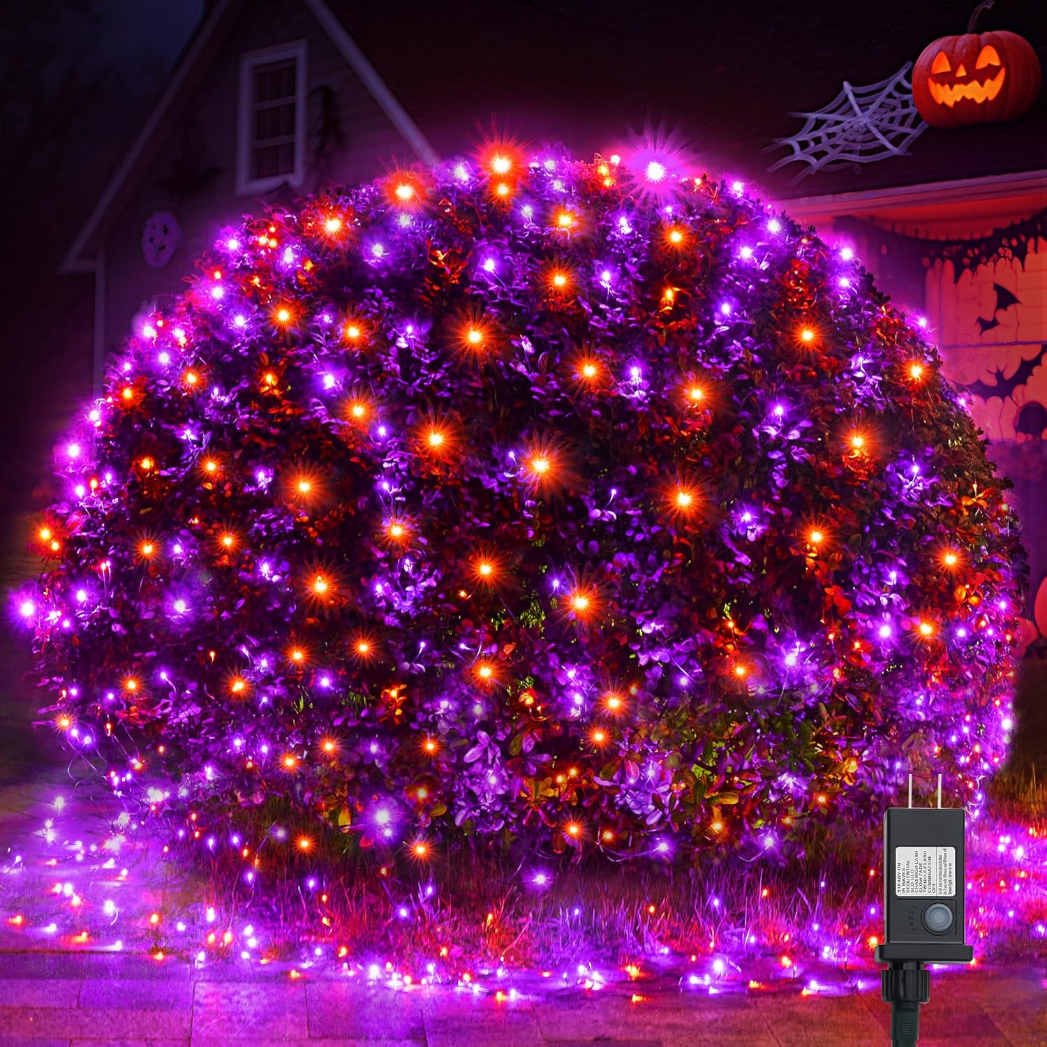 WBao Halloween Lights Outdoor 360LED 11.5ft x 6.9ft Halloween Net Lights with 8 Modes, Timer, Connectable, Waterproof & Dark Green Wire for Lawn, Bushes Outdoor Holiday Decorations, Orange Purple Orange Purple 360LED