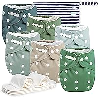 Vista 18 de wegreeco Pañales de tela, paquete de 6 con 6 insertos y 1 bolsa húmeda, pañales de tela lavables para bebés, talla única ajustable reutilizable Coche