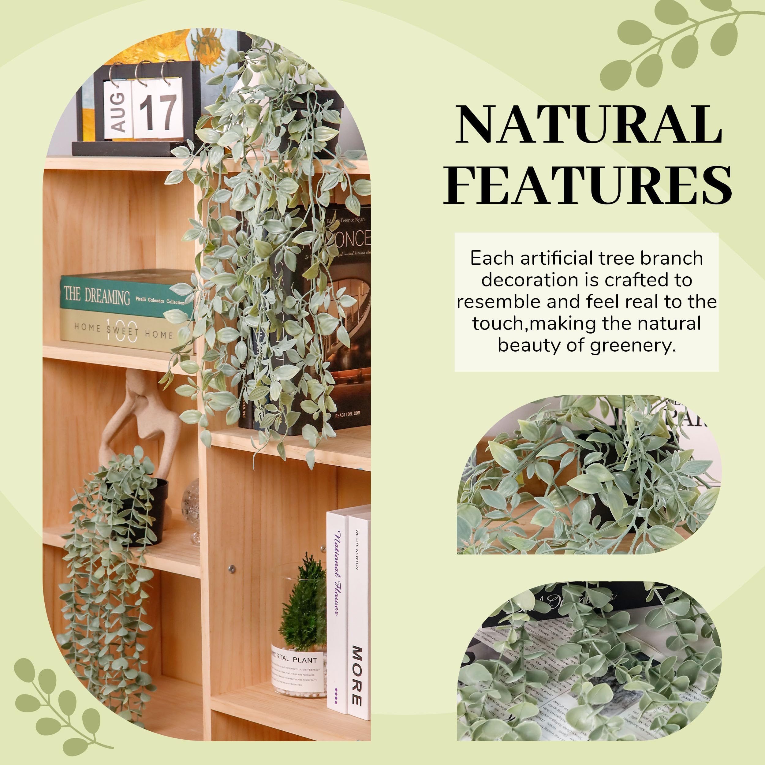 Der Rose Fake Plants Hanging Artificial Faux Plant Potted Eucalyptus Plants for Indoor Boho Bedroom Bathroom Home Wall Shelf Decor 2Pack - Image 4