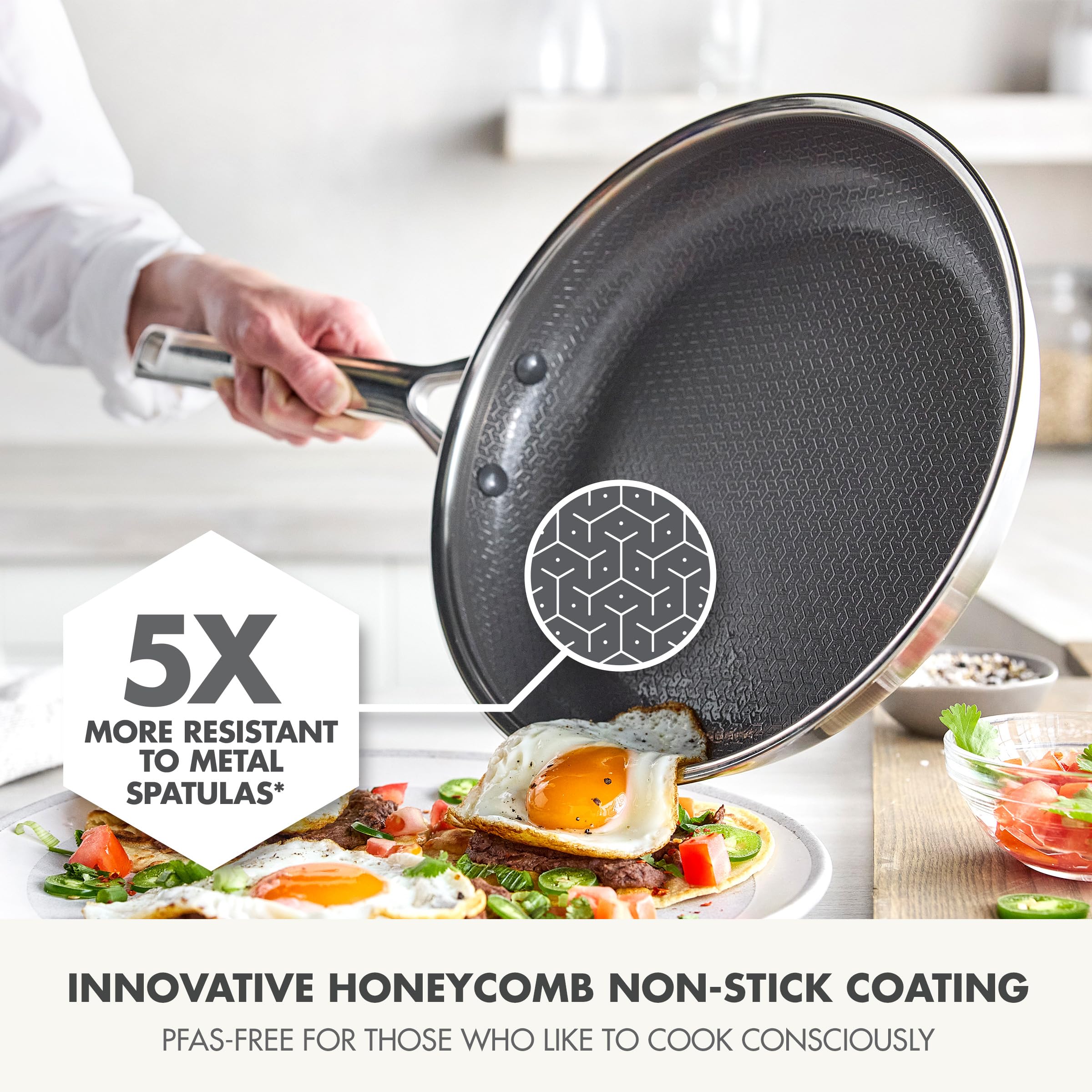 GreenPan APEX Tegame Ibrido 24 cm con Coperchio, Thermobond Tri-Ply, Inox e Ceramica Antiaderente con Diamanti, Senza PFAS, Induzione, Forno 220°C, Argento
