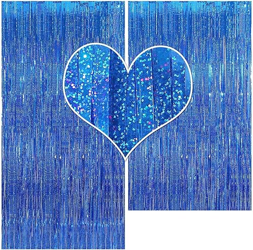 Miniatura 2 de Cortina metálica con franjas de aluminio de telón de fondo con 2 paquetes de cortinas, para fiesta láser, de 3 x 8pies, de CYLMFC, para decoración