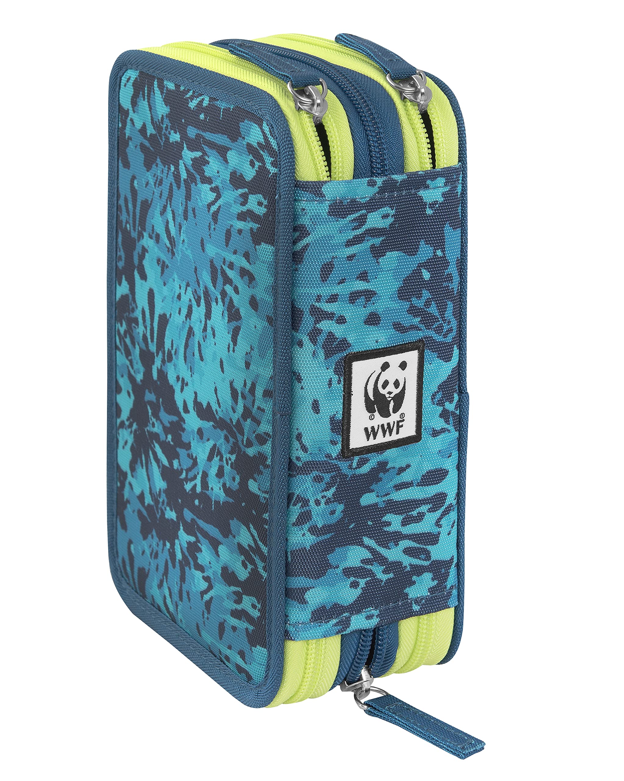 WWF - Astuccio Scuola Ufficiale WWF, Astuccio 3 Scomparti Bambino e Bambina con Set Cancelleria, Penna Cancellabile Blu Frixion e Pratica Chiusura a Zip