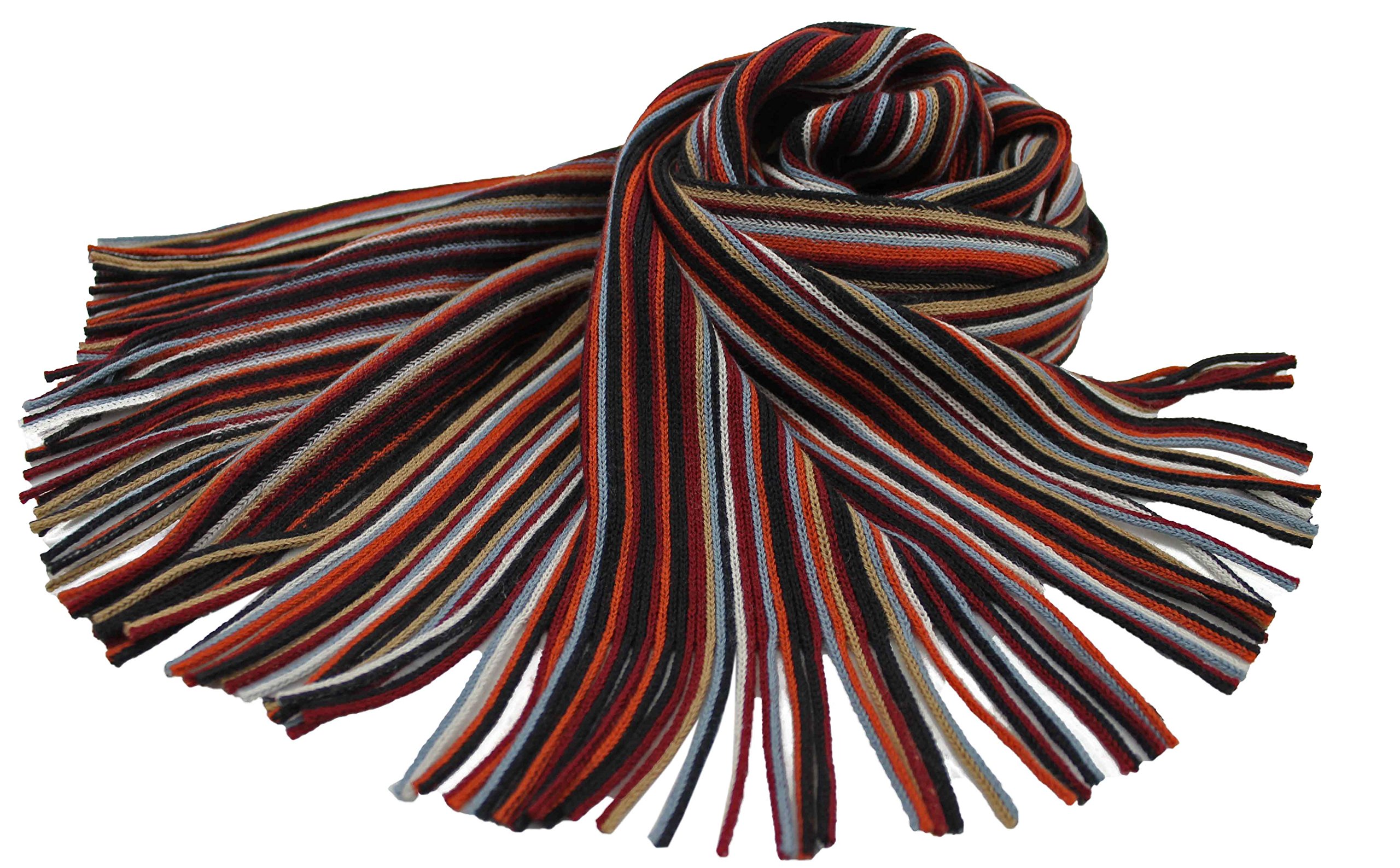 Rotfuchs Sciarpa lavorata a maglia, da uomo, da donna, unisex, in pura lana, a righe, a maglia fine con frange, multicolore