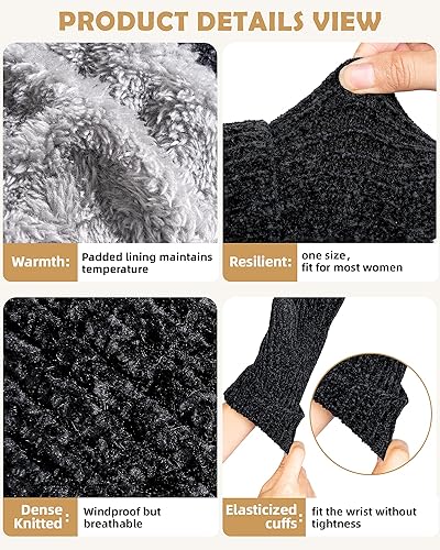 Miniatura 5 de Guantes de invierno para mujer, de chenilla, guantes para mujer, para clima frío, forro polar cálido, guantes para mujer con dedos para pantalla