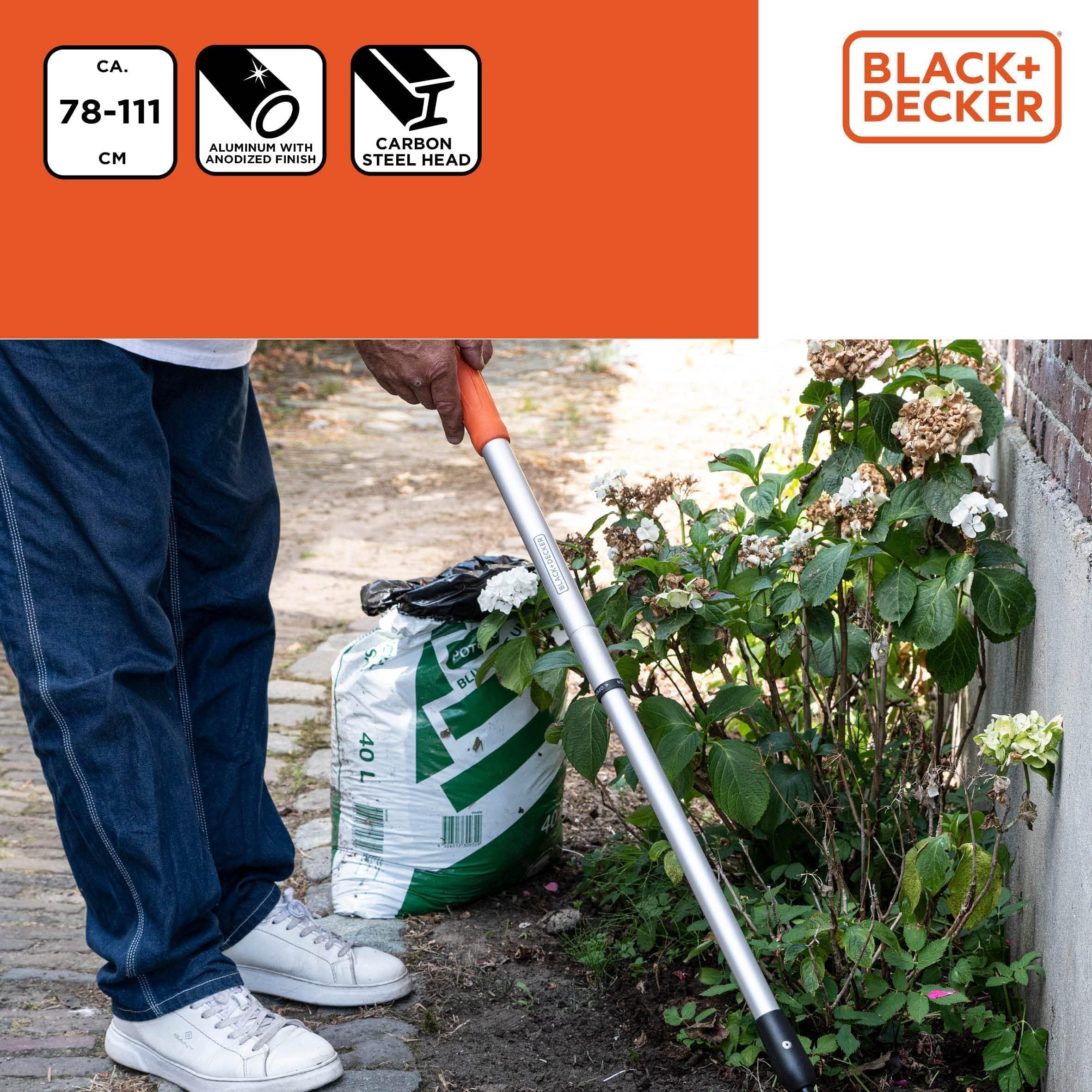Black+Decker Grabie - teleskopowe 78-111 cm - aluminiowy trzonek i głowica ze stali węglowej - nierdzewne