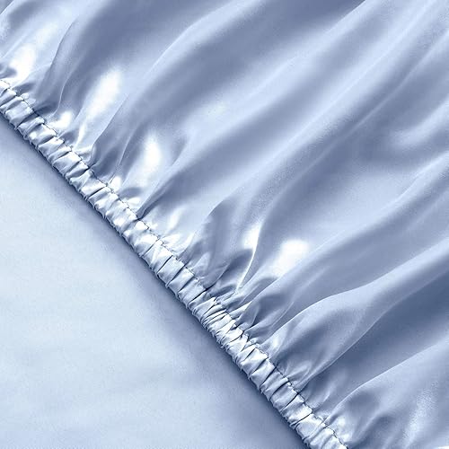 Miniatura 6 de SiinvdaBZX Juego de sábanas de satén de 4 piezas con bolsillos extra profundos, ultra sedosas, suaves, de satén rosa rubor, para colchones de 18 a