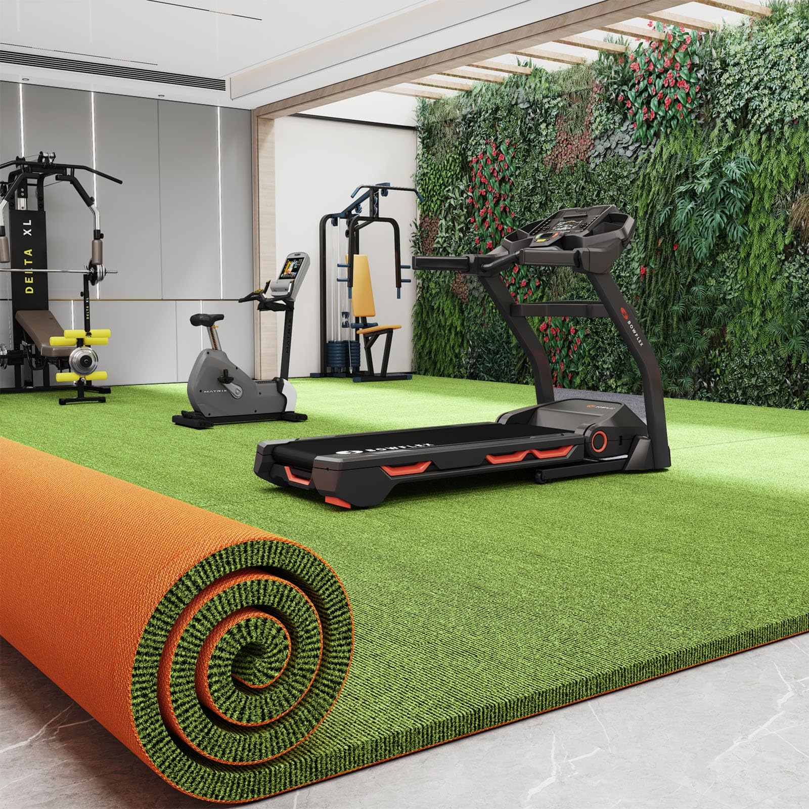 Lar - Alfombra de gimnasio insonorizante antideslizante para sala de estar, dormitorio, oficina, uso comercial, color verde, 90 x 90 cm, protección del suelo