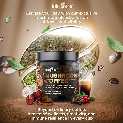 Miniatura 3 de KIKI Green Café de hongos  Preparación instantánea de arábica con Reishi, Chaga, melena de león  Alternativa diaria para concentración, energía e