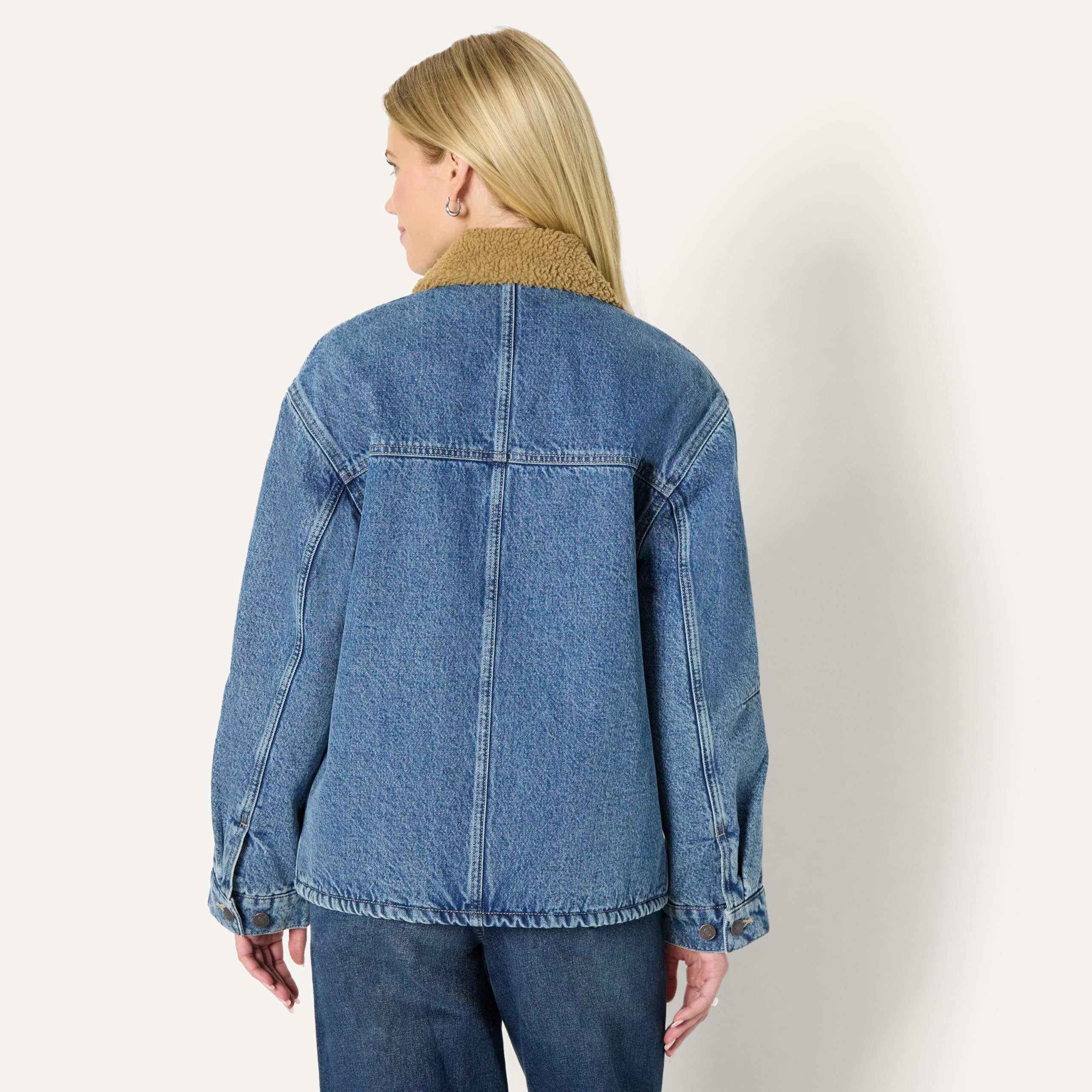 Amazon Essentials Mujer Chaqueta Vaquera con Forro de Vellón Sintético de Corte Extragrande