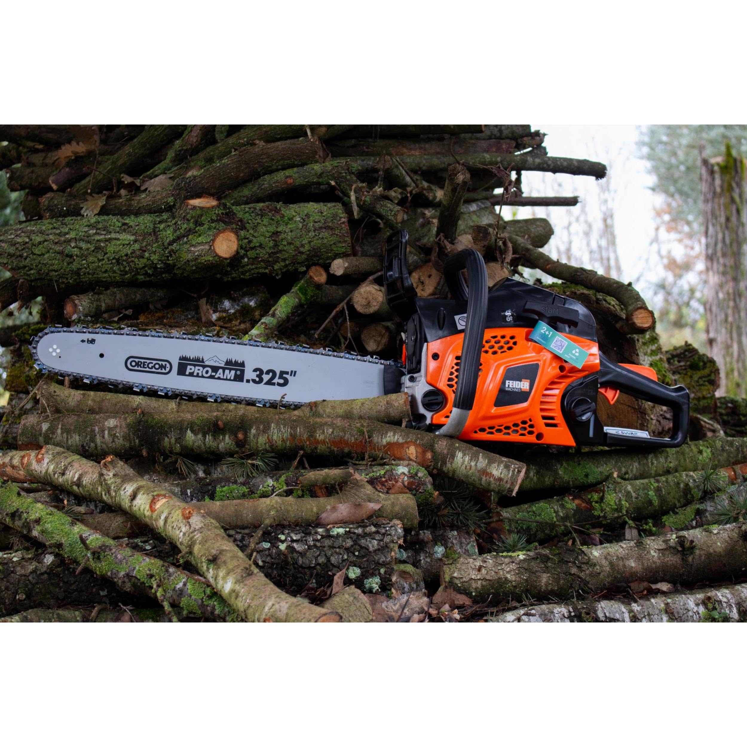 FEIDER Motosierra térmica 53 cm³ 51 cm - Guía y cadena Oregon, arranque manual, Easy Start, Carburador Walbro, Vela NGK, freno cadena, sistema antivibración, FTRTPRO55