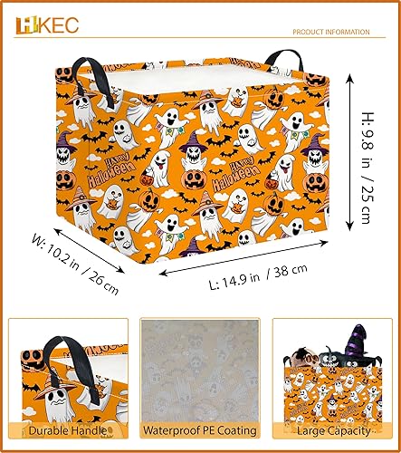 Miniatura 84 de Cesta de almacenamiento rectangular con asas, cesta de almacenamiento plegable, caja de libros, cesta de regalo (calabaza enojada)