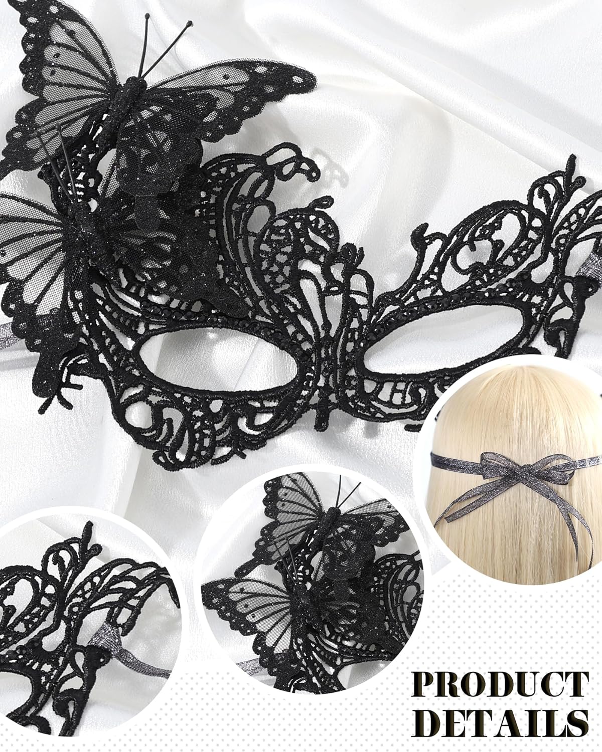 Lace Masquerade Mask for Women - Glitter Butterfly Eyemask Elf Fairy Masks for Couples Halloween Renaissance - Image 5
