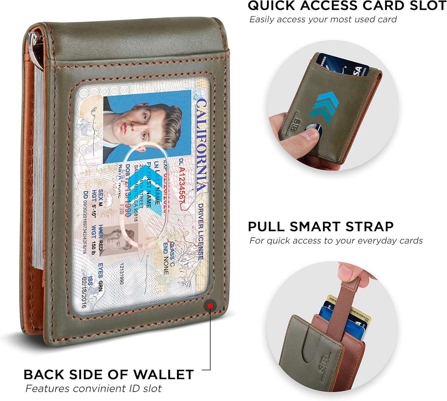 SERMAN BRANDS RFID Blocking Slim Bifold Genuine Leather Minimalist Front Pocket Wallets for Men with Money Clip Thin Gift - Image 4