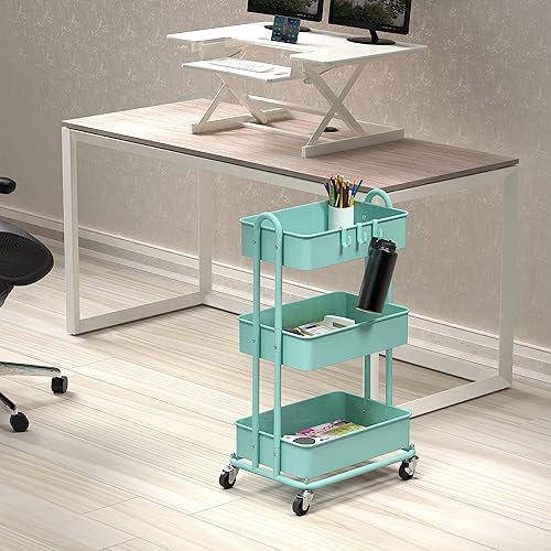 Vista 50 de SimpleHouseware - Carrito de metal de 3 niveles con ruedas, alta resistencia, multicolor
