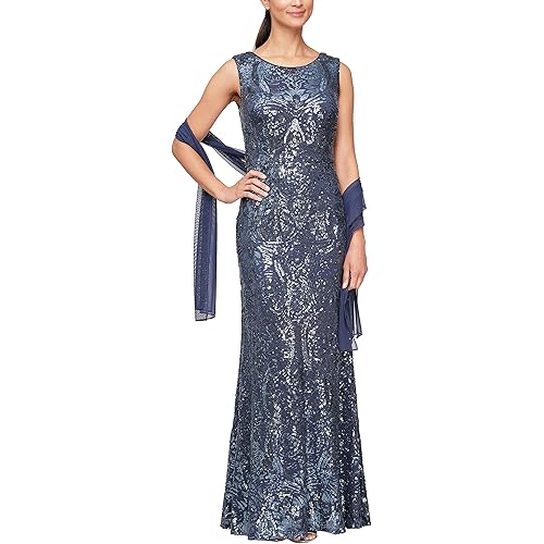 Alex Evenings Women's Long Sleeveless Dress with Shawl