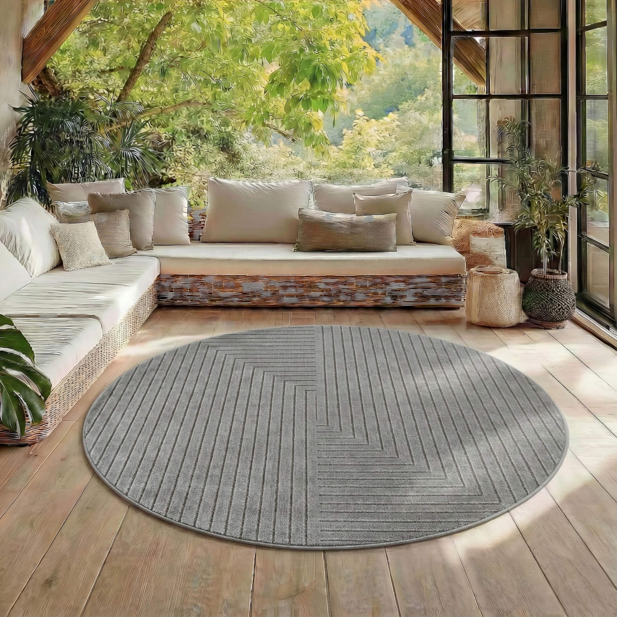 HomebyHome Kurzflor Teppich Wohnzimmer Schlafzimmer 3D Hoch-Tief-Effekt, Skandinavisch Boho Motiv, für Outdoor Bereich geeignet Terrassen oder im Balkon