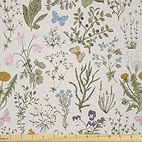 Vista 44 de Ambesonne The Yard, tela marfil de pétalos victorianos medievales barrocos de tonos suaves, patrón de primavera, tela de microfibra para artes