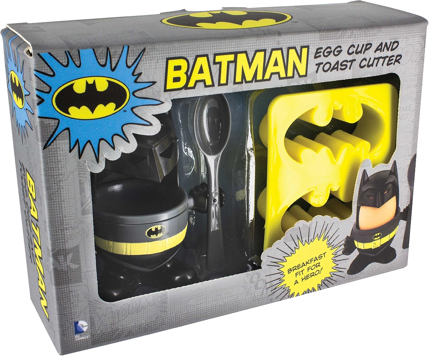 DC Comics Official Batman Topper, Egg Cup and Bat Logo Toast Cutter-Boxed, 1-Pack, Black