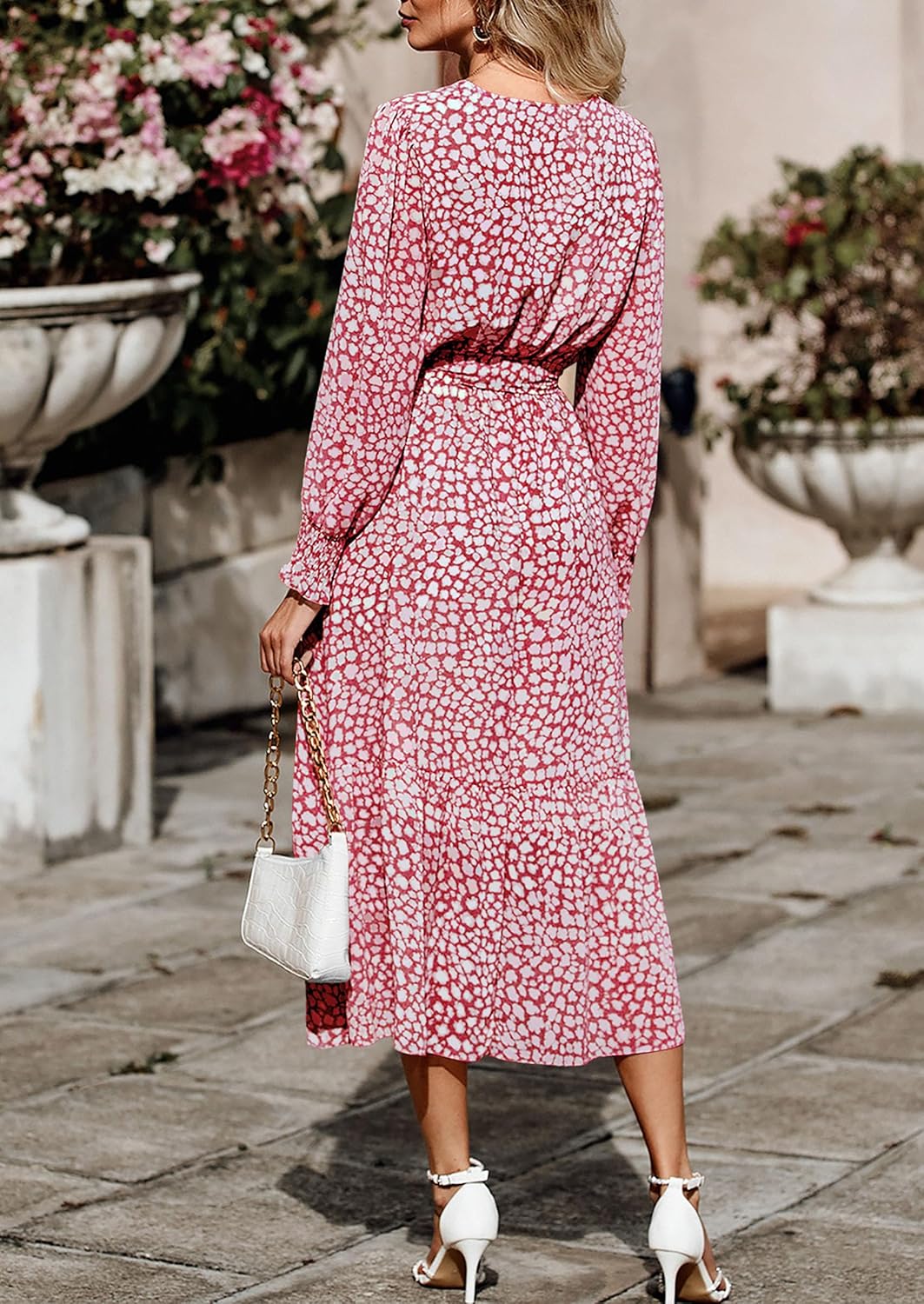 PRETTYGARDEN Women's Floral Boho Dress Fall Long Sleeve Wrap V Neck Ruffle Flowy Maxi Spring Wedding Guest Vacation Dresses - Image 2