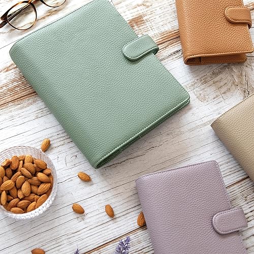 Miniatura 9 de Filofax Norfolk - Organizador de bolsillo, color salvia, cuero suave de grano completo, seis anillos, con calendario semanal para ver cada semana,