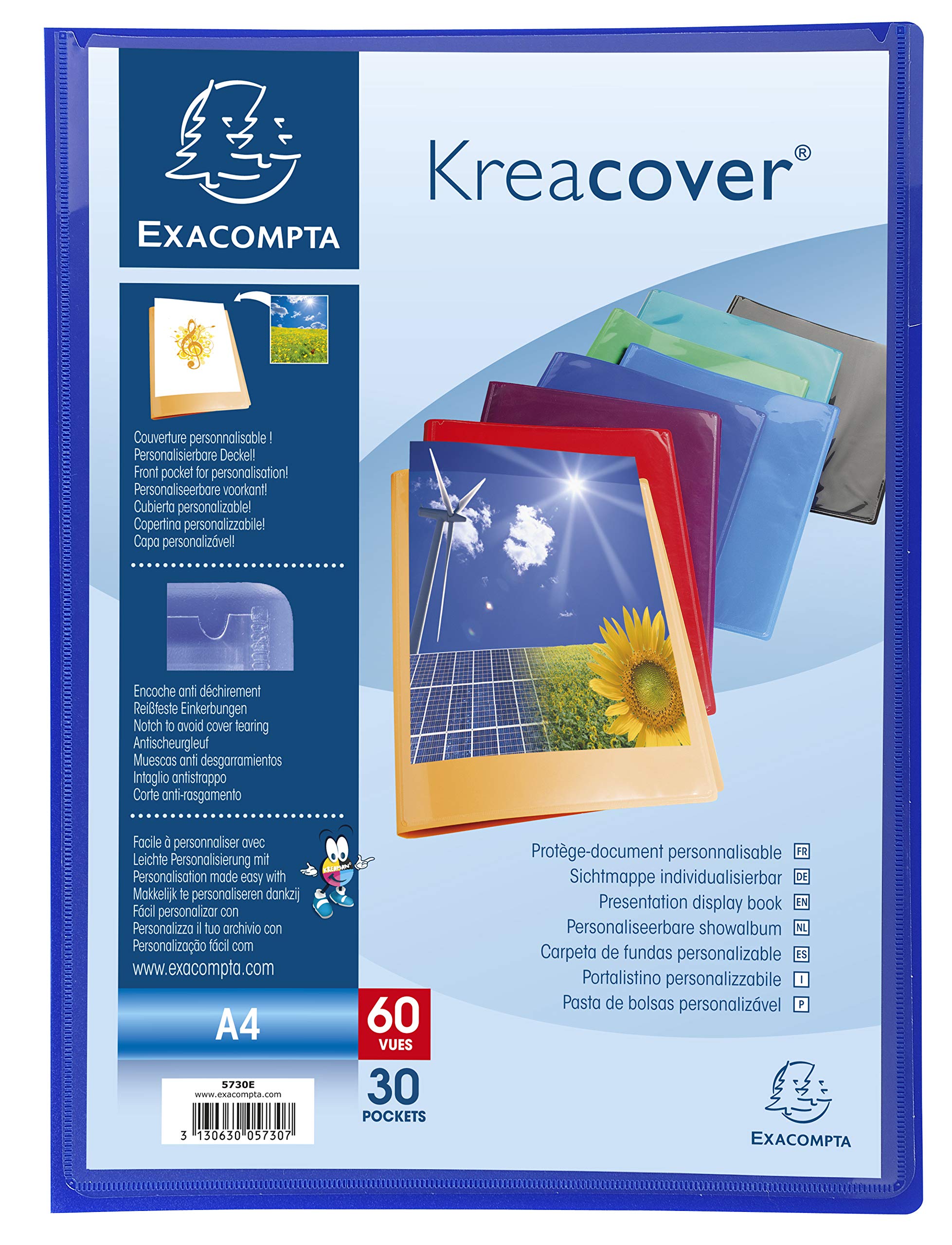 Exacompta 5730E 12er Pack Sichtmappe KeaCover aus Kunststoff DIN A4 mit 30 Klarsichthüllen, 60 Sichten, perfekt für die Schule und das Büro Aktenhülle, Prospekthülle, farbig sortiert