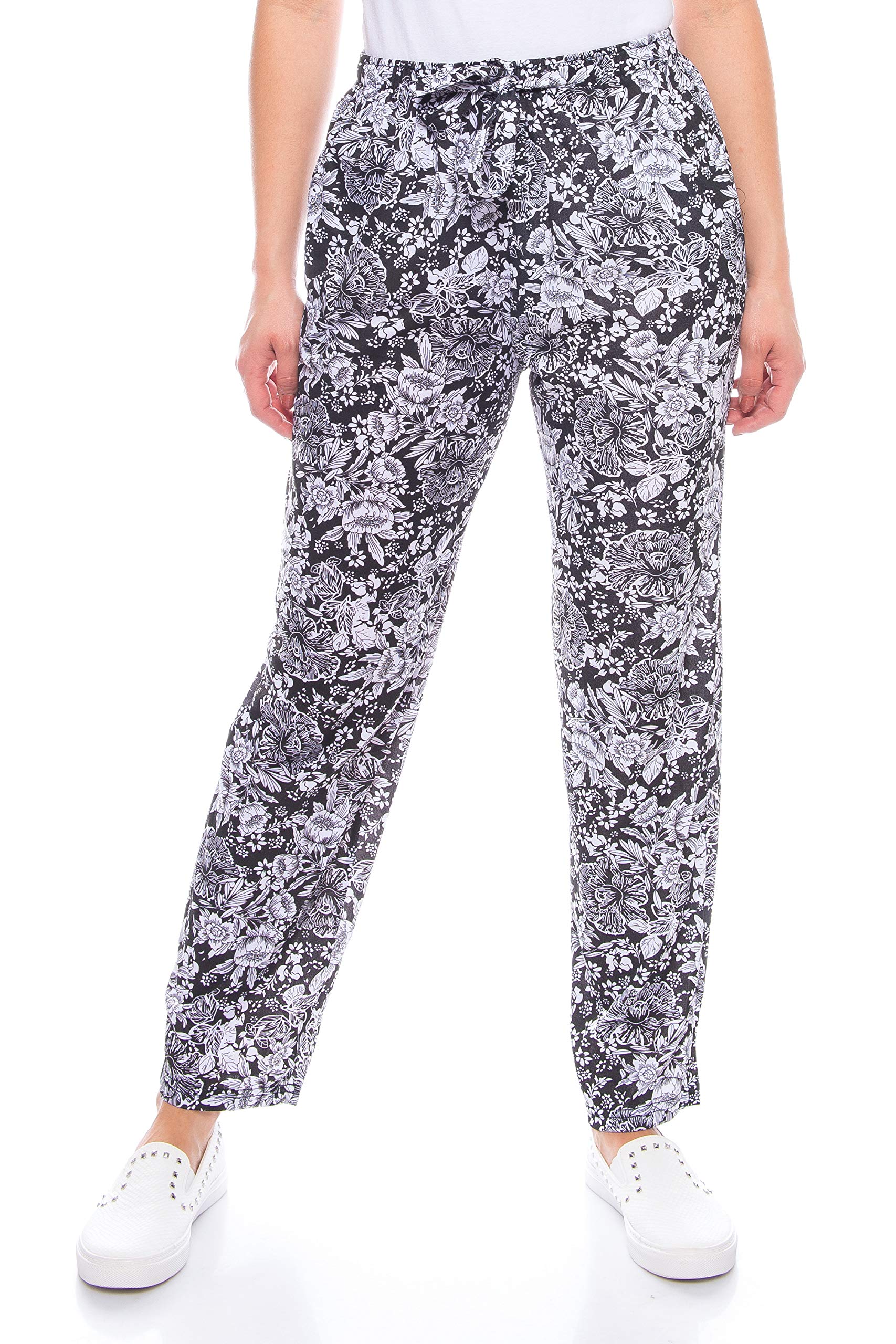 Kendindza Damen Sommerhose Sommer Hose Lang Leicht Freizeithose Blumen aus Baumwolle
