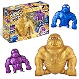 ORB Funkee Monkee Metallic Golden Squishy Monkey Toy 3 Pack - 1 4.5 lb Jumbo Golden Monkee and 2 Mega Precious Metal Monkeys - Collectible Stretchy Funky Monkey Splat, Stress Toys for Kids Adults