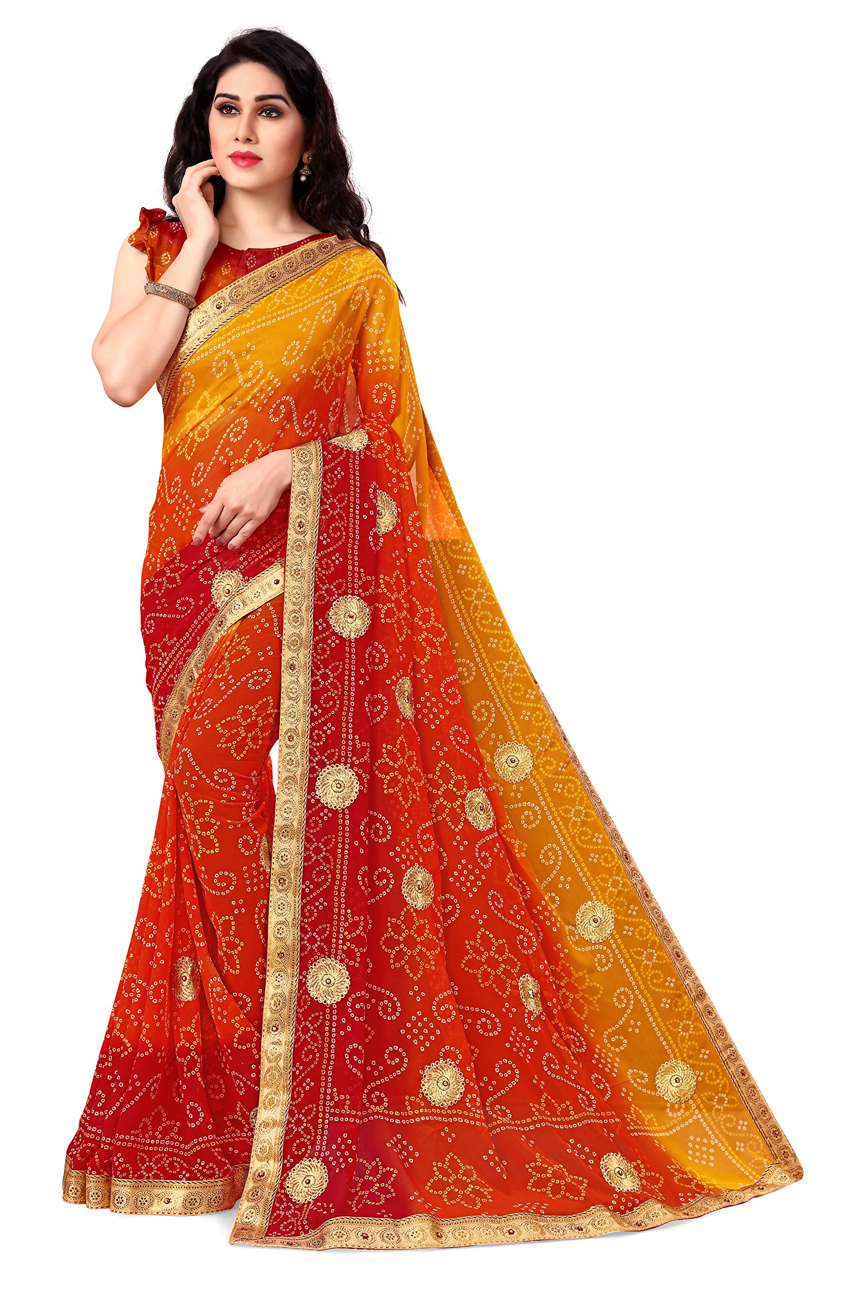 Mirchi FashionWomen's Georgette Bandhani Printed Parties Wear Saree with Blouse Piece