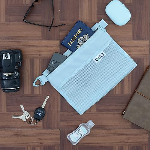 Miniatura 3 de Bolsa de malla con cremallera, bolsa de almacenamiento y aseo de color azul claro mediano resistente al agua con cremallera, clip duradero para