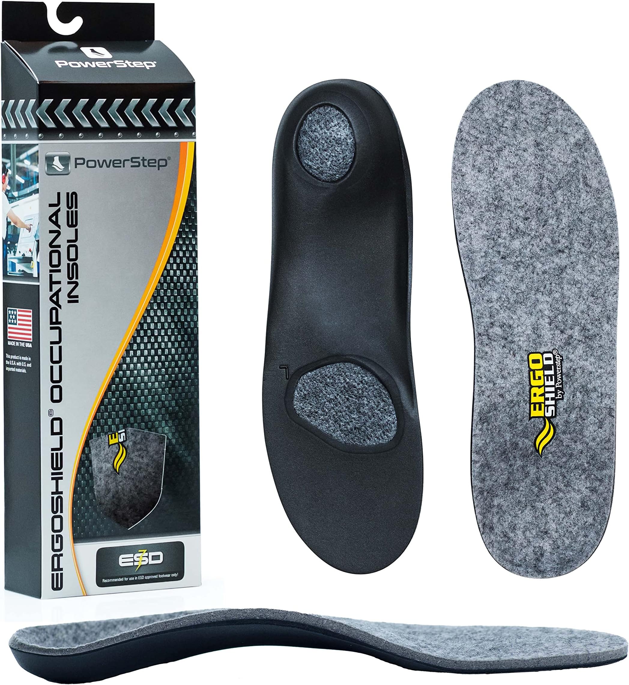 PowerStepErgoShield ESD Insoles, Electro-Static Dissipation, Occupational Work Insoles, Economical Anti-Static Inserts for ESD Work Shoes