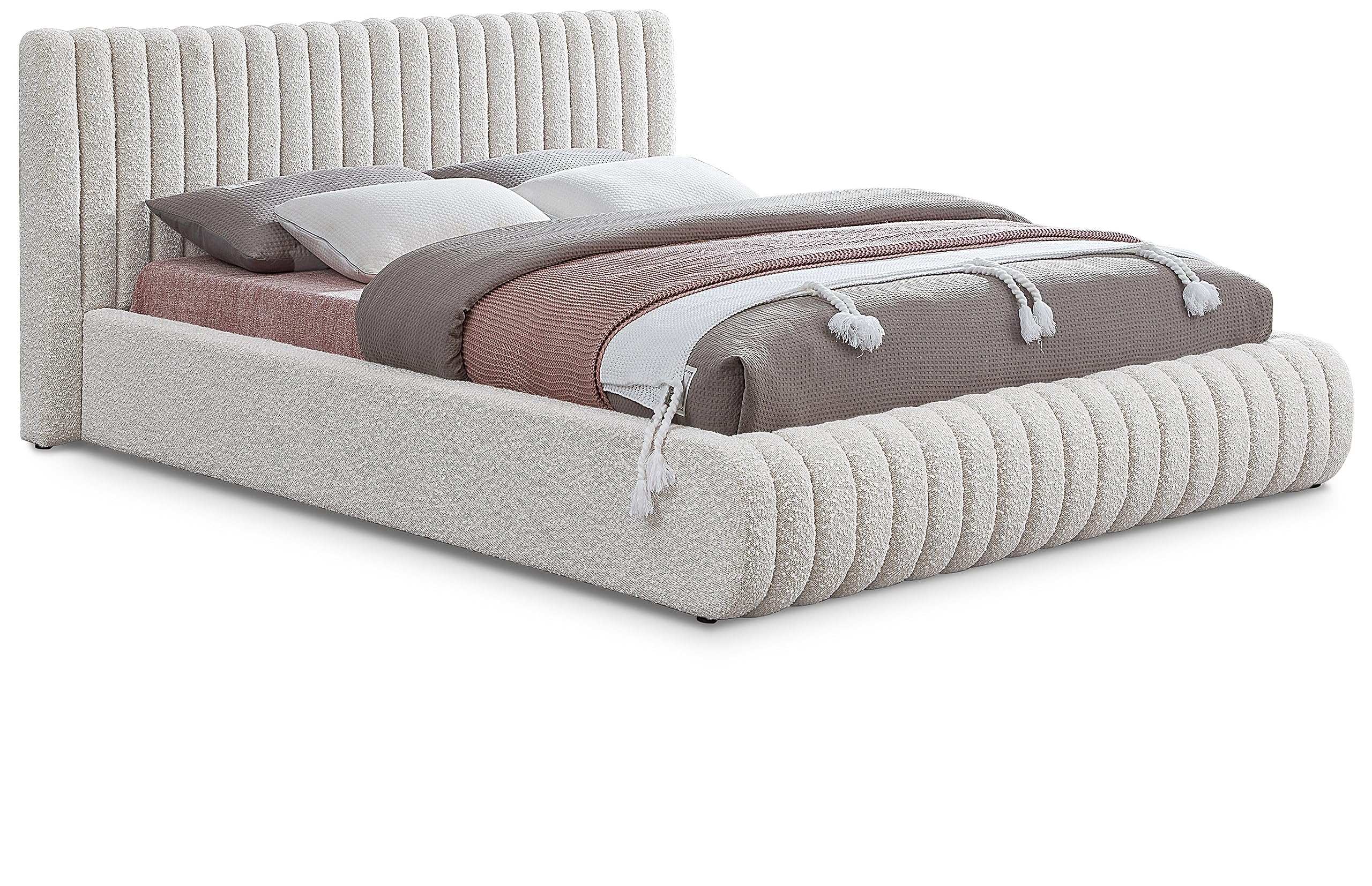 ( incomplete only headboard) Meridian Furniture NashCream-F Nash Collection Modern | Contemporary Boucle Fabric Upholstered Full Bed with Rich Cream Boucle Fabric and Deep Channel Tufting, 68" W x 86" D x 38" H, Cream, Full