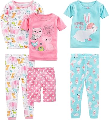 Simple Joys by Carter's Babies, Toddlers, and Girls' 6-Piece Snug-Fit Cotton Pajama Set, Multipacks