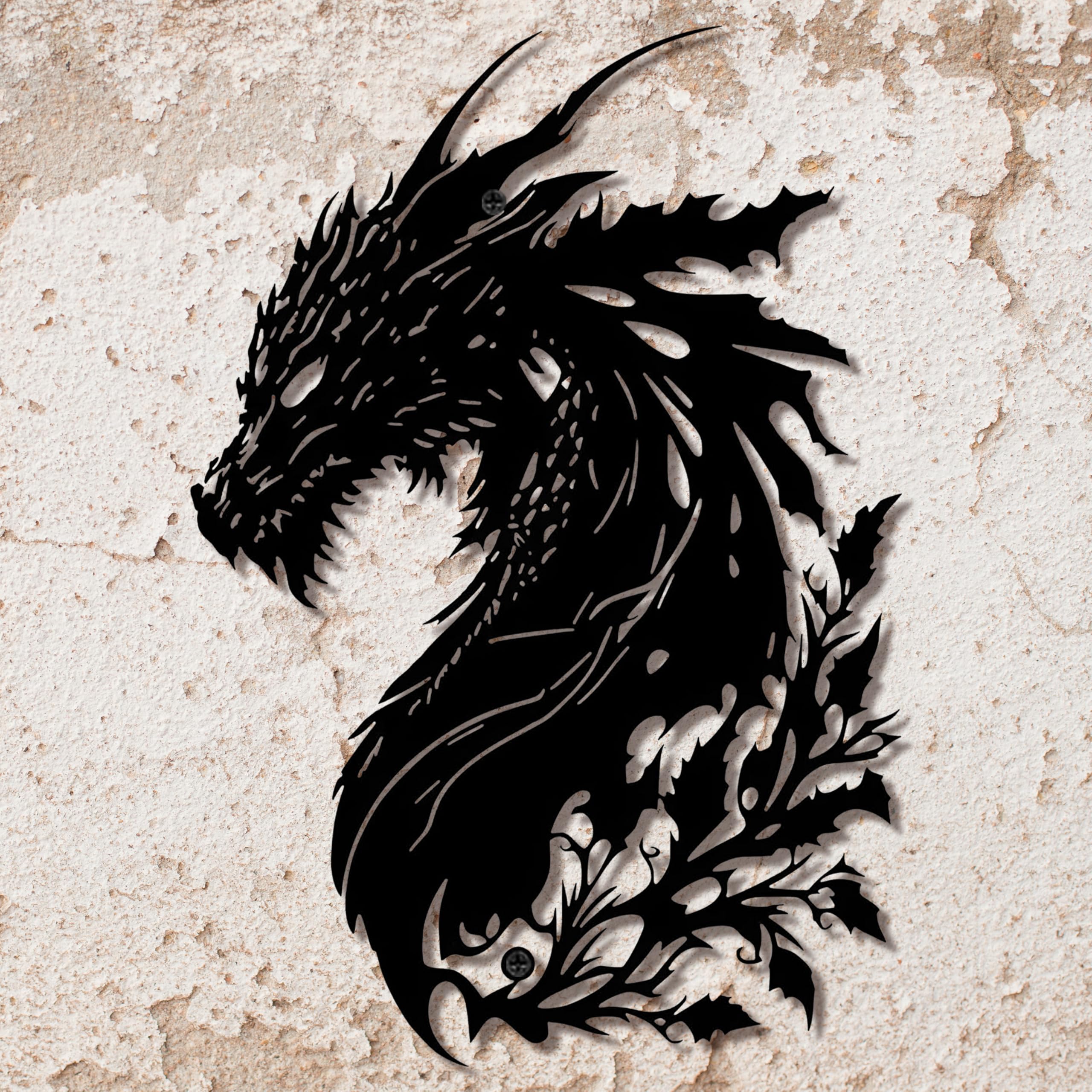 LAIMEIZI Dragon Metal Wall Art – 3D Black Weatherproof Dragon Silhouette for Garden, Patio, Living Room, Bedroom & Office, Unique Outdoor Wall Decor Sculpture Ornament (35x28.5cm)