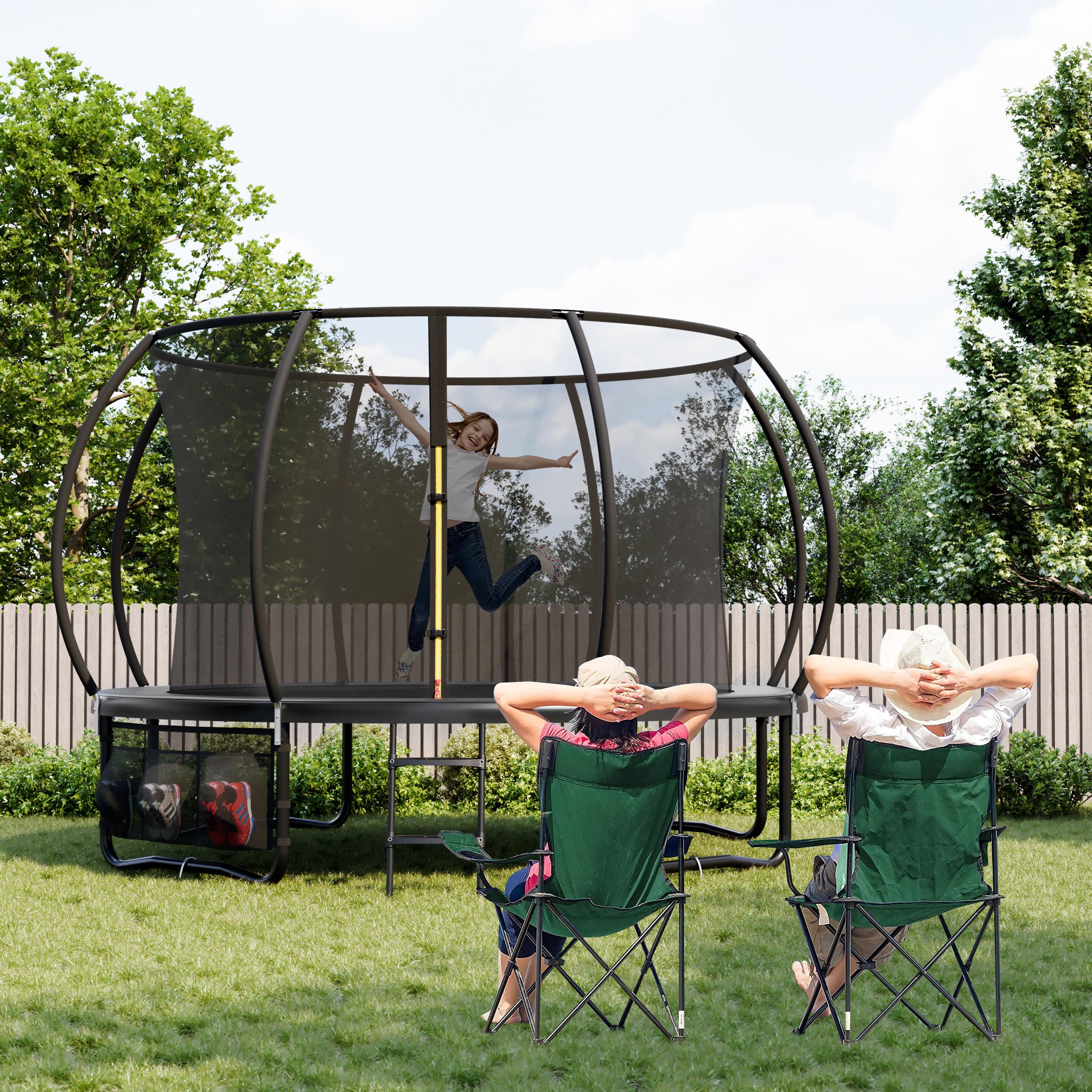 Trampoline Extérieur Ø 222/305/366/427 cm, Trampoline Extérieur Enfant, avec Filet de Sécurité, Couverture de Protection, Échelle