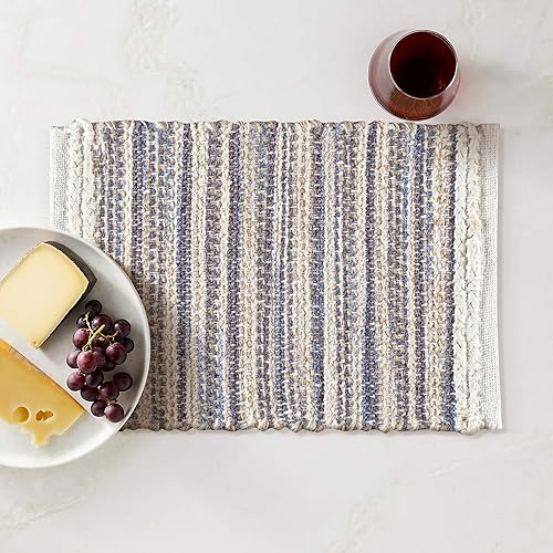 Vista 2 de Hausattire Juego de 4 manteles individuales tejidos - Azul, manteles individuales de yute boho rectangulares para mesa de cocina, mesa de comedor