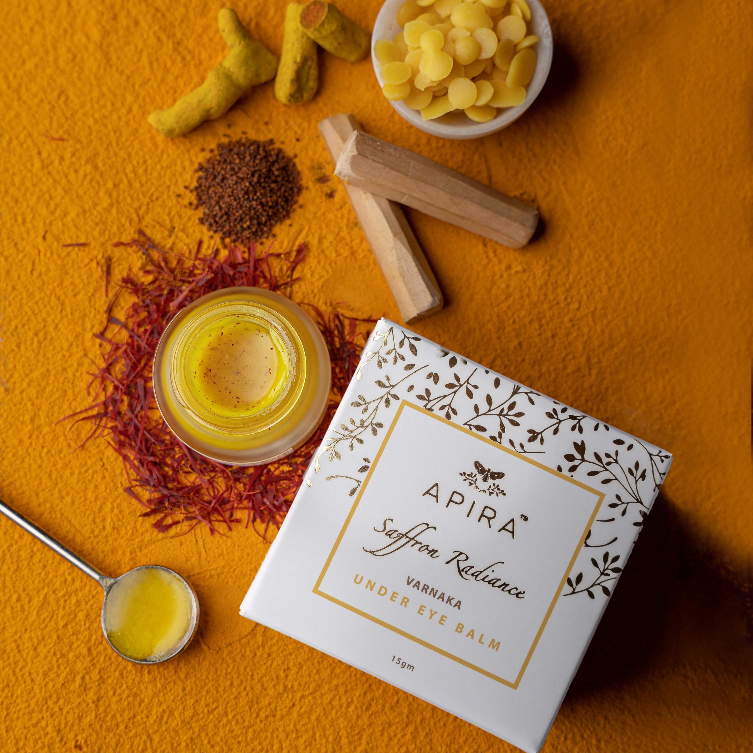 Apira - 15gm Saffron Radiance Under Eye Balm | Ayurvedic & Ghee-Based | Eye Cream with Turmeric & Sandalwood | Reduce Dark Circles & Wrinkles | Brightens & Deeply Nourishes | 100% Natural & Chemical Free-image-24