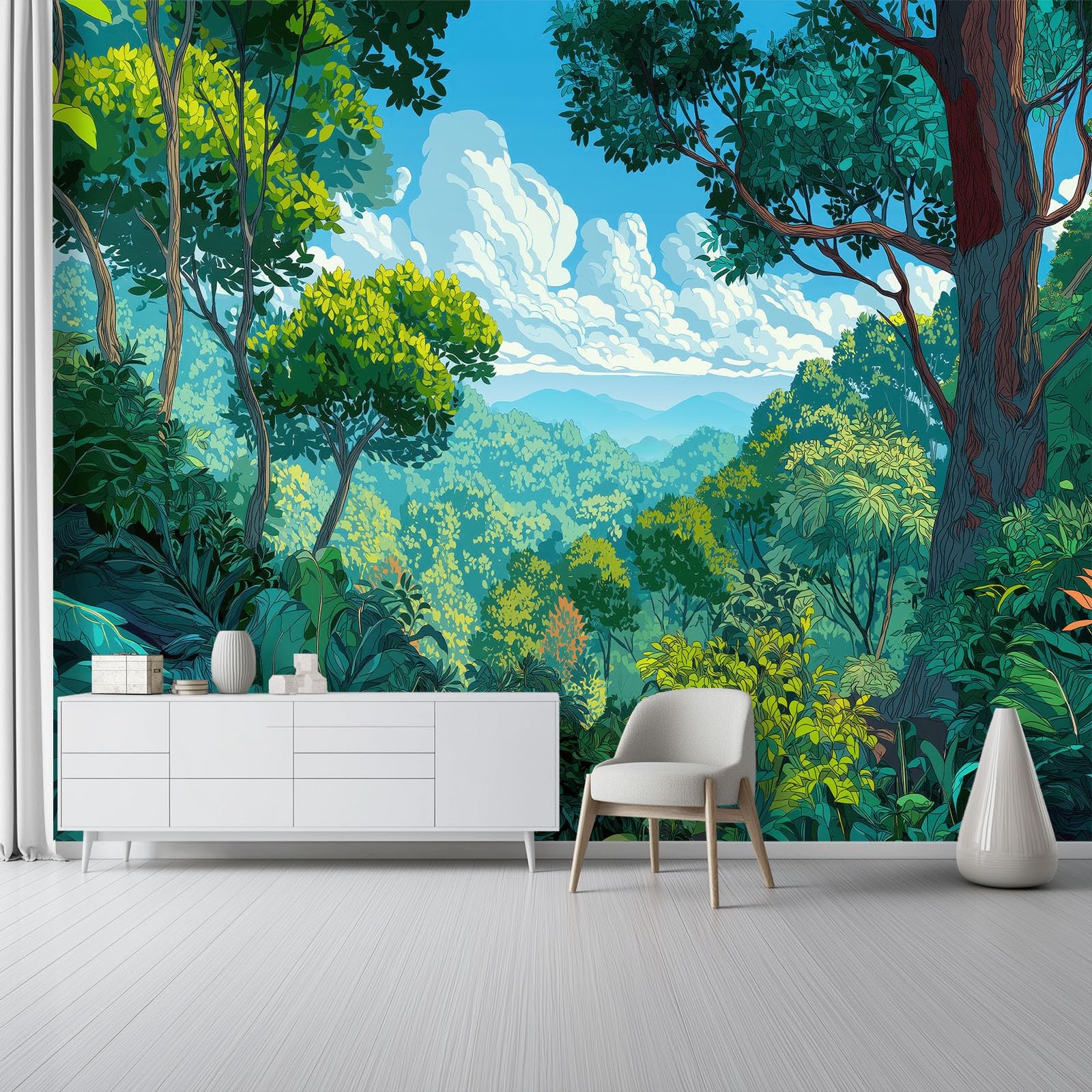 Fototapeta salon - tapeta w stylu pop art las ilustracja TNT modny mural 350 x 256 cm dekoracja ścienna gigantyczny plakat papier ścienny sypialnia
