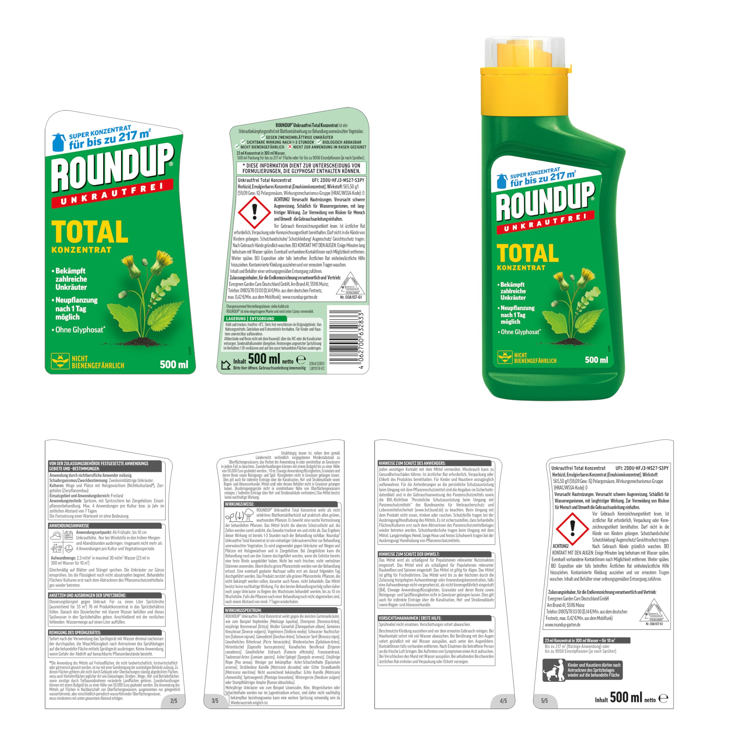 Roundup Unkrautfrei Total Konzentrat 500ml Herbizid für Gartenflächen