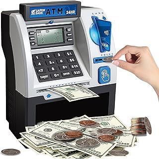 BKstar Kids ATM Piggy Bank with Debit Card & PIN - Electronic Money Bank with Digital Coin Counter & Bill Feeder, Educational Savings Toy for Boys & Girls Ages 3-12