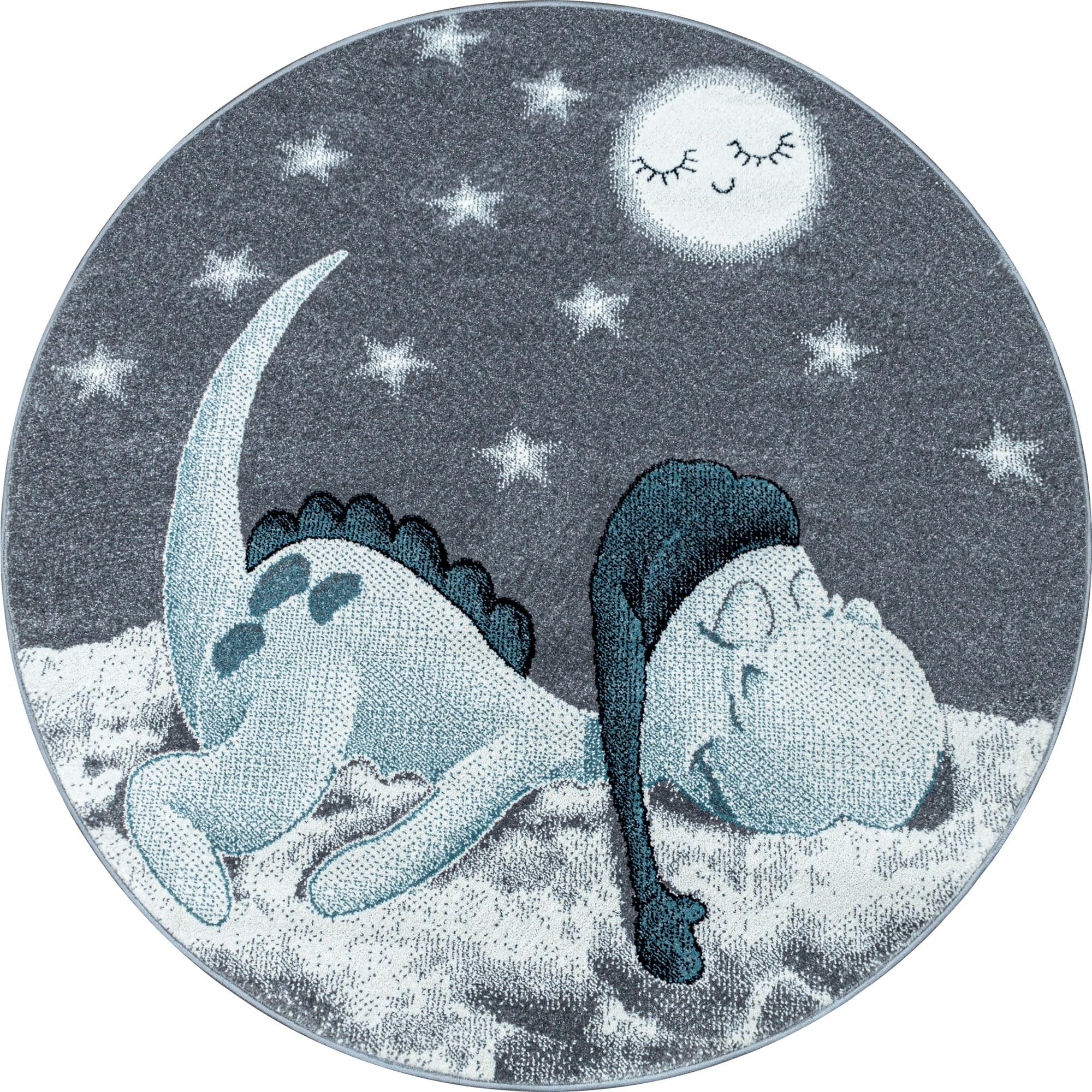 Tapis Ronde Enfants Dinosaure Bleu 120 cm